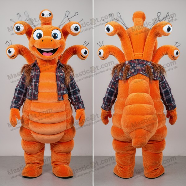 Velvety orange multi headed hydra mascot - Masticot.com