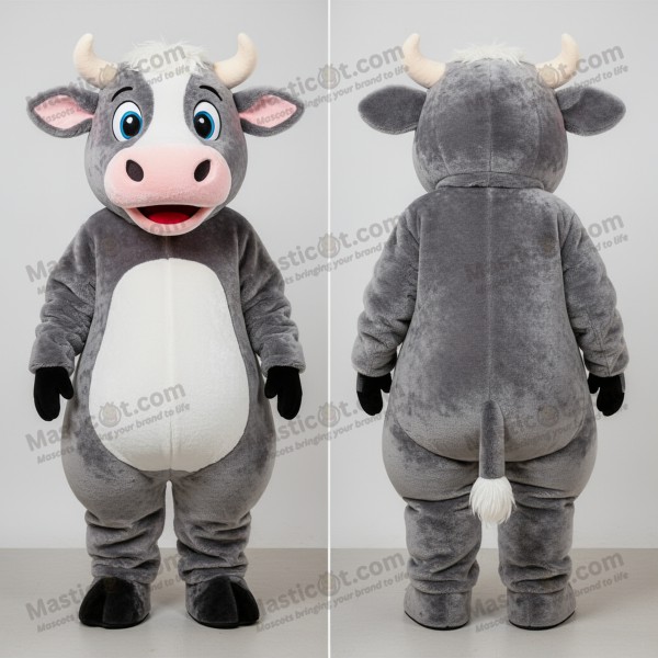 Gray Plush Rounded Hereford Cow Mascot - Masticot.com