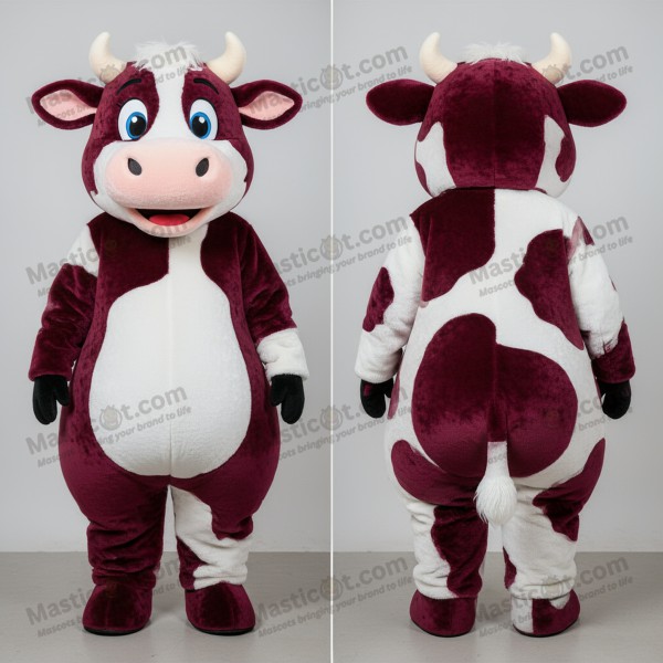 Maroon white plush holstein cow mascot - Masticot.com