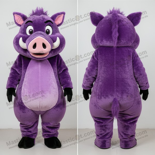 Plum Purple Cartoon Wild Boar Mascot - Masticot.com
