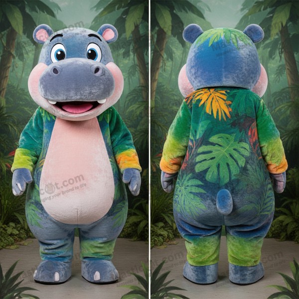 Mascota de Hipopótamo Cartoon en Verde Jungla - Masticot.com
