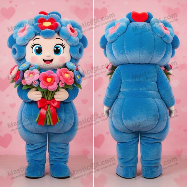 Velvety blue swirling bouquet of flowers mascot -
