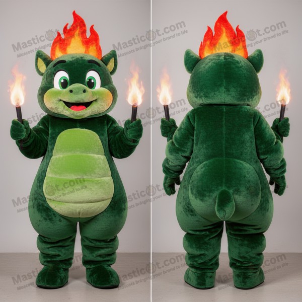 Forest green playful fire eater mascot - Masticot.com