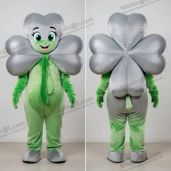 Emerald green broad shouldered four leaf clover mascot - Four Leaf Clover - MASTICOT_36916 - Masticot.com