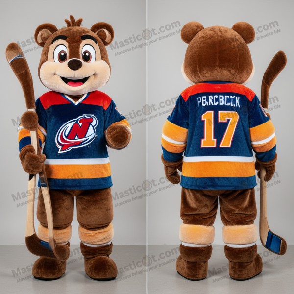 Kastanjebruine hockeystick-vormige mascotte kostuum - IJshockey Stick - MASTICOT_3657 - Masticot.com