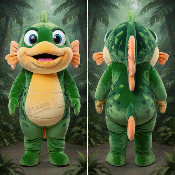 Olive green sleek piranha mascot - Masticot.com
