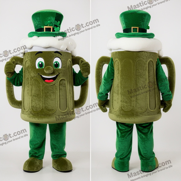 Zelený pivní maskot v olivově zelené barvě s polstrováním - Zelené pivo - MASTICOT_37036 - Masticot.com