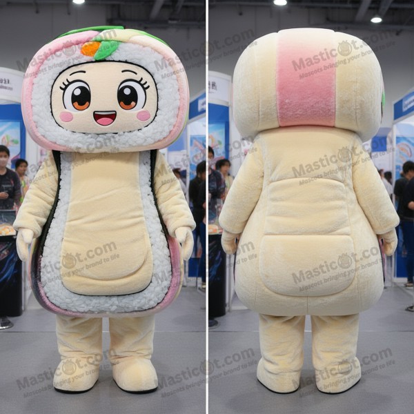 Traje de mascota de sushi blanco esponjoso - Masticot.com