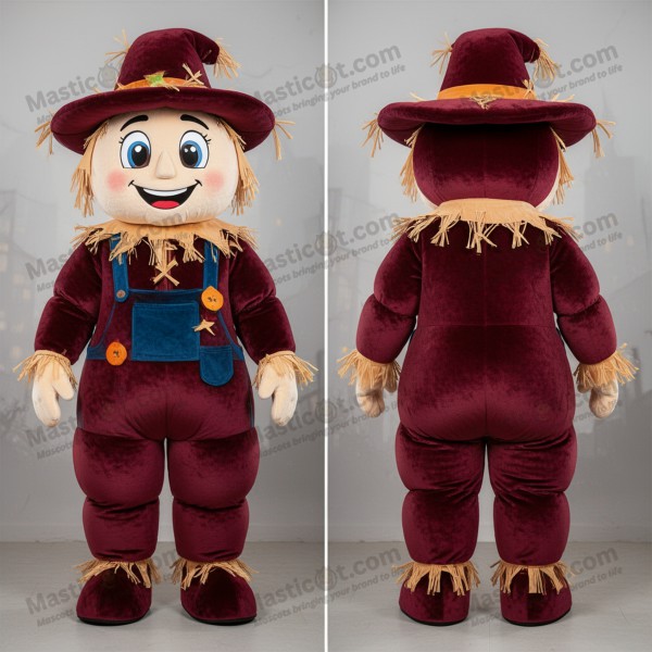 Maroon velvety scarecrow mascot - Masticot.com