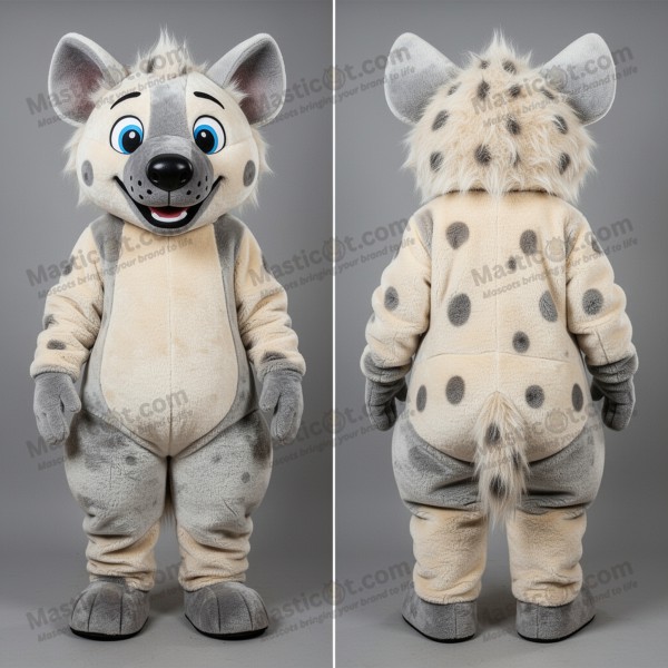 Hvit, myk hyene-maskot med glis - Masticot.com