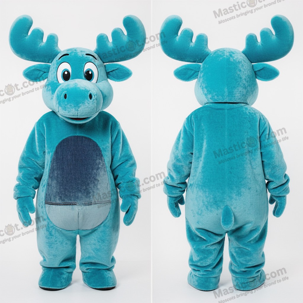 Cyan Cartoon Moose Mascot - Moose - MASTICOT_37256 - Masticot.com