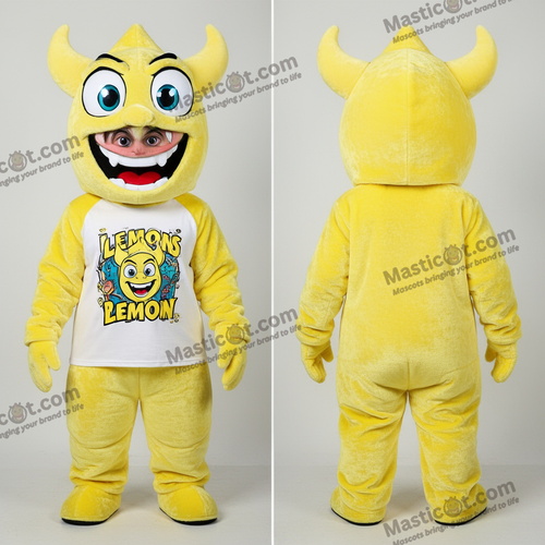 Gul demon-maskot med glisende smil - Demon - MASTICOT_37355 - Masticot.com