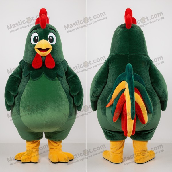 Forest green feathered roosters mascot - Masticot.com