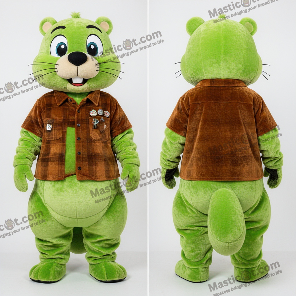 Limegrønn kosete bevermaskot - Bever - MASTICOT_37392 - Masticot.com