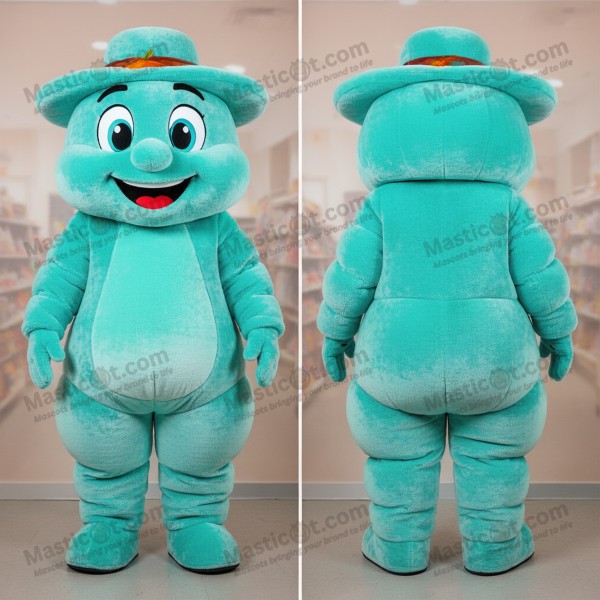 Turquoise Draaiende Cartoon Jambalaya Mascotte -
