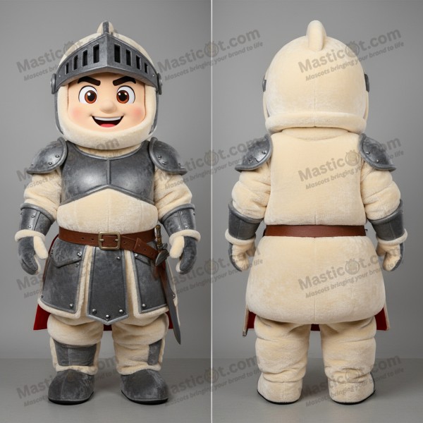 Velvety cream broad shouldered medieval knight mascot -