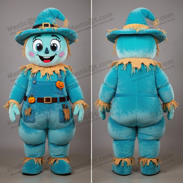 Cyan stitched hat scarecrow mascot - Masticot.com
