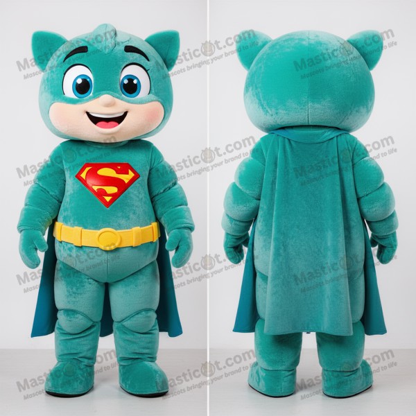 Teal velvety superhero mascot - Masticot.com