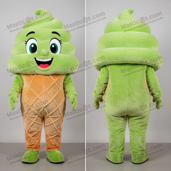 Mascota de cono de helado aterciopelado verde lima -
