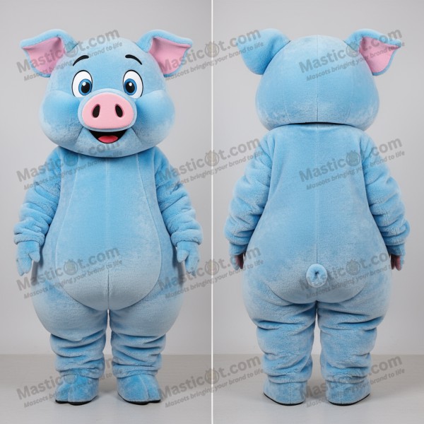 Sky Blue Rounded Pig Mascot - Masticot.com