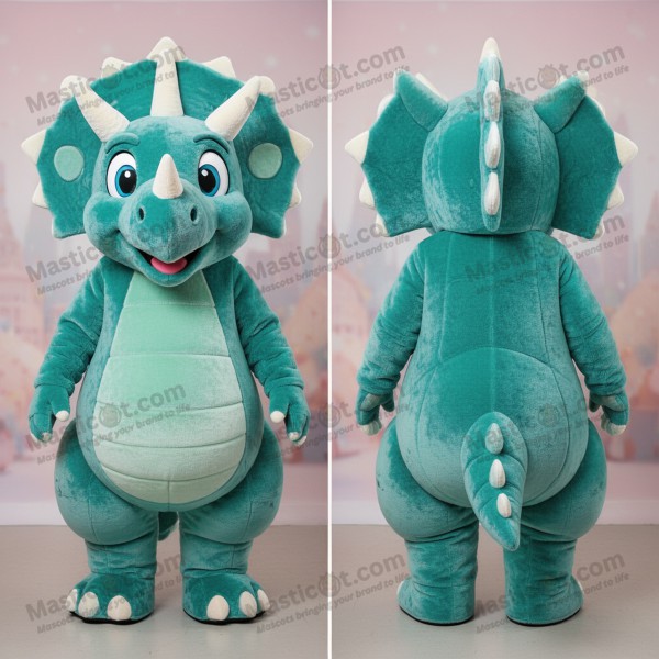 Mascotă Triceratops din Catifea Verde-Albastru -