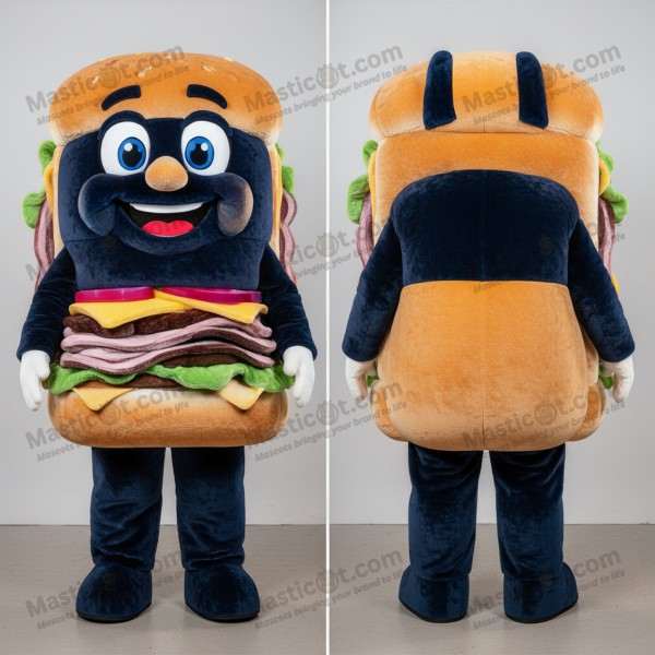 Deep Brown Velvety Pulled Pork Sandwich Mascot -