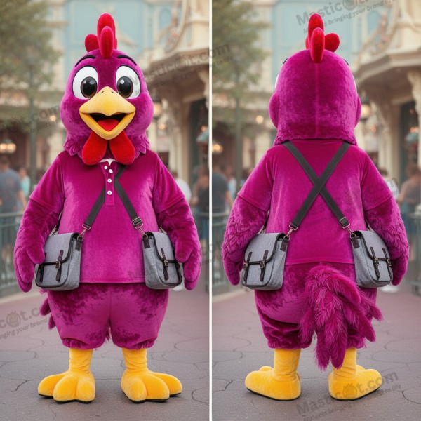 Magenta fløjls hønemaskotkostume - Høns - MASTICOT_38137 - Masticot.com