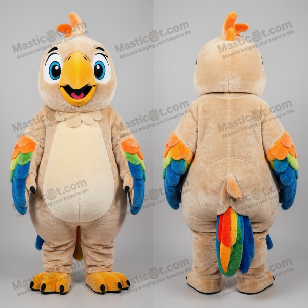 Beige Velvety Cartoon Macaw Mascot - Masticot.com