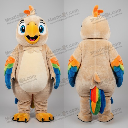 Beige Velvety Cartoon Macaw Mascot - Masticot.com
