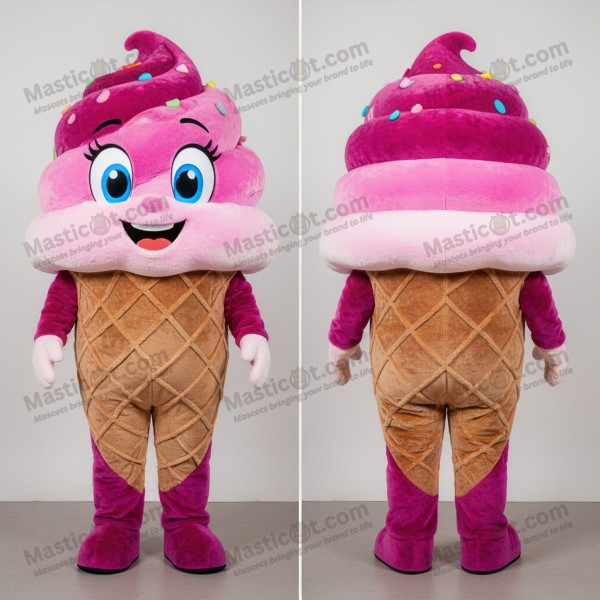 Mascota de Cono de Helado Cartoon Suave en Magenta -