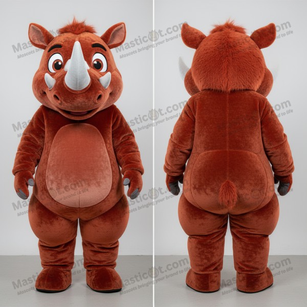 Rust Colored Rounded Woolly Rhinoceros Mascot - Masticot.com