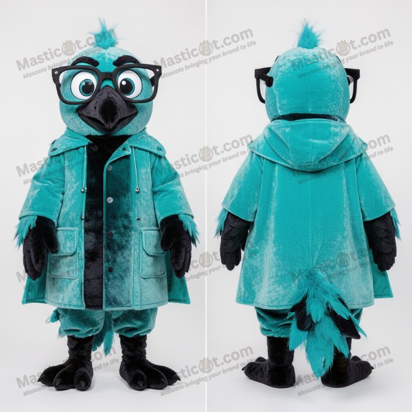 Turquoise velvety crow mascot - Masticot.com