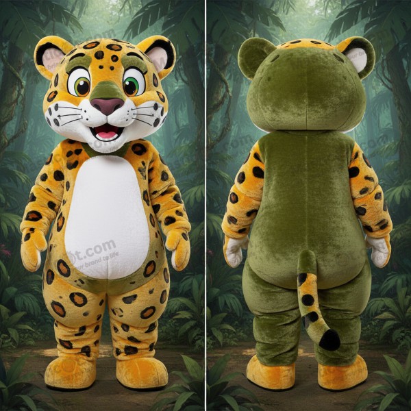 Olive green velvety jaguar mascot - Masticot.com