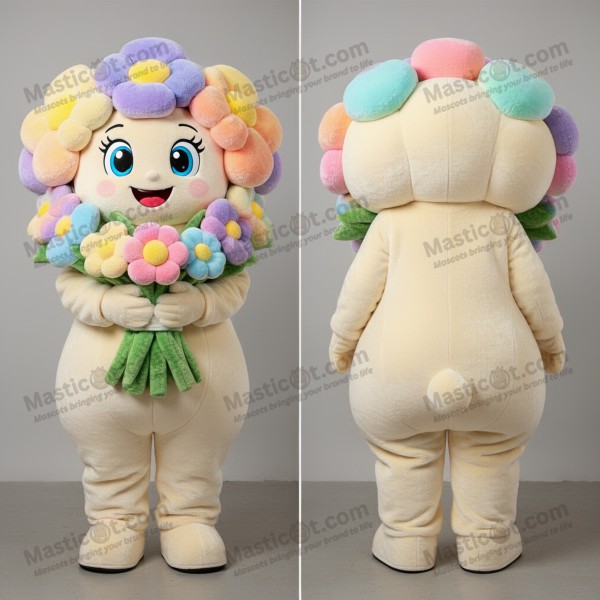 Cream colored floral bouquet of flowers mascot -