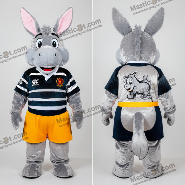 Silberner Samt-Esel-Maskottchen - Esel - MASTICOT_39010 - Masticot.com
