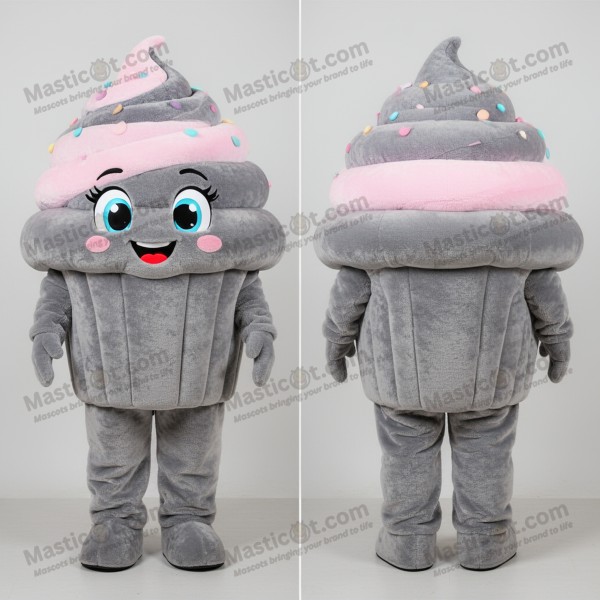 Velvety gray frosted cupcake mascot - Cupcake - Masticot.com