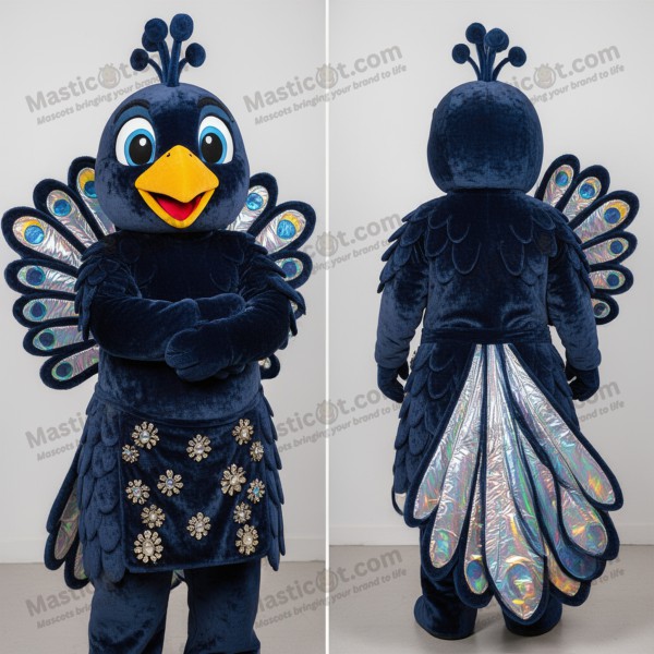 Navy blue velvety peacock mascot - Masticot.com