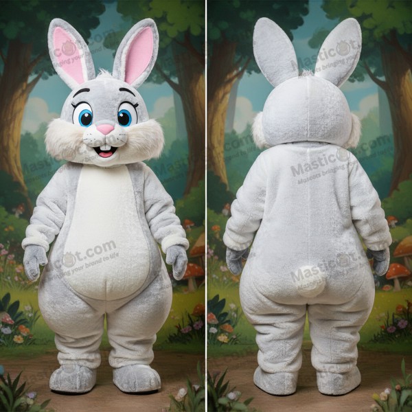 Velvety White Cartoon Wild Rabbit Mascot - Masticot.com
