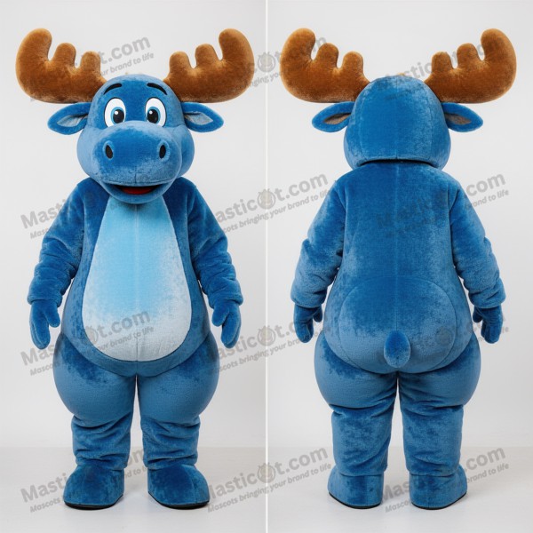 Deep Sky Blue Fleece Lined Moose Mascot - Masticot.com