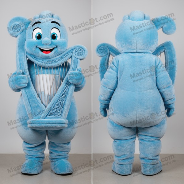 Sky blue plush celtic harp mascot - Masticot.com