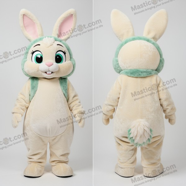 Krémová plyšová maskot divokého králíka s kresleným vzhledem - Divoký králík - MASTICOT_39271 - Masticot.com
