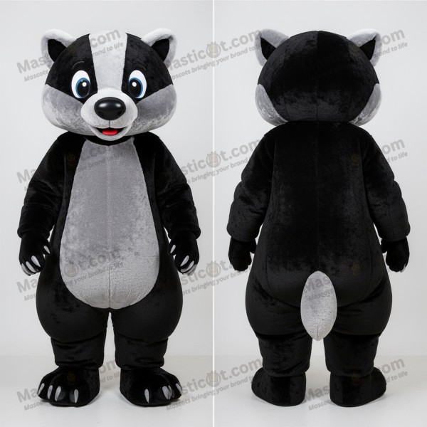 Mascotă Badger Veselă Gri Antracit cu Panou Spate din Denim