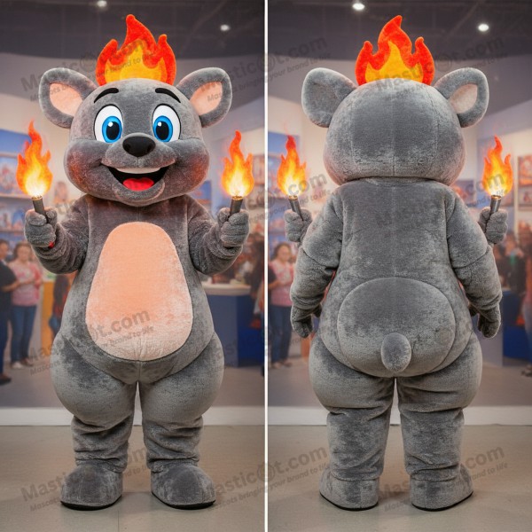 Velvety gray fire eater mascot - Masticot.com