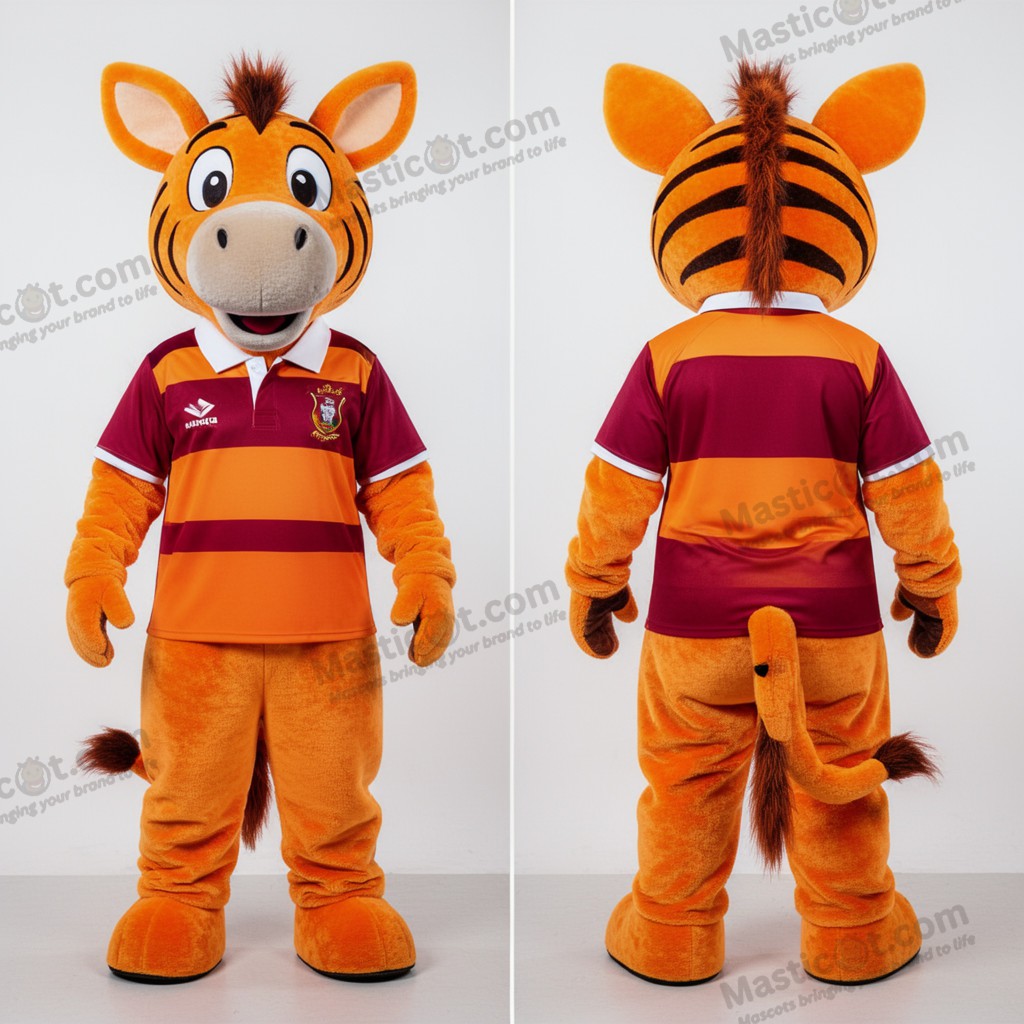 Rust-oransje bredskuldret sebra-maskot - Sebra - MASTICOT_39695 - Masticot.com