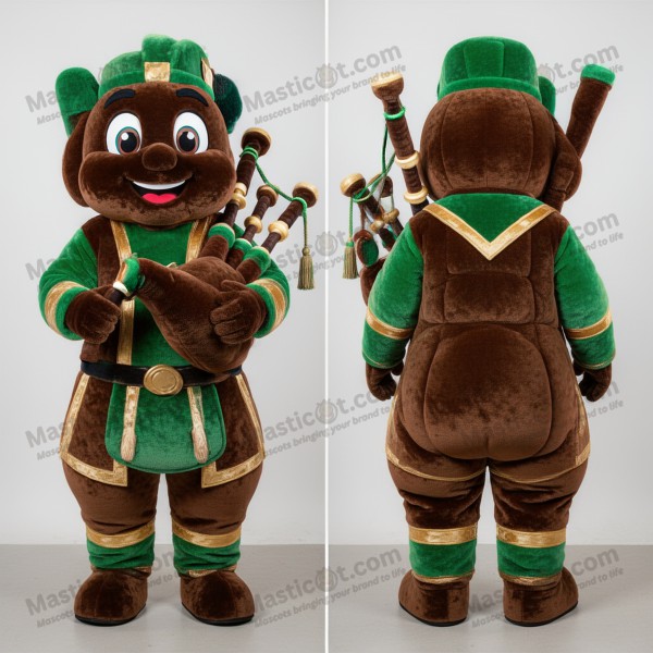 Emerald green broad shouldered bagpipe mascot - Masticot.com