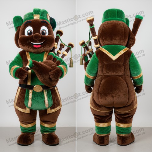 Emerald green broad shouldered bagpipe mascot - Masticot.com