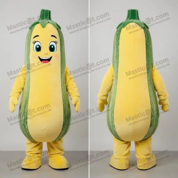 Lemon yellow cheerful zucchini mascot - Zucchini - MASTICOT_3975 - Masticot.com
