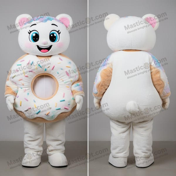 Mascota de donut blanco cremoso redondo - Masticot.com