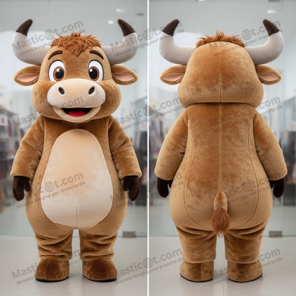 Tan fluffy yak mascot - Masticot.com