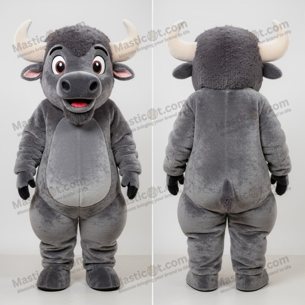Velvety gray broad shouldered bison mascot - Masticot.com